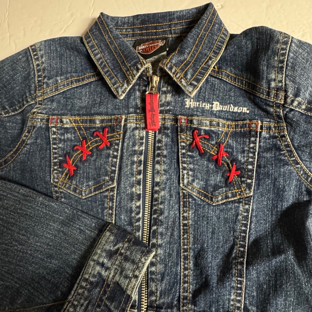 Vintage Harley‎ Davidson Denim Dress Kids  Motorcycle Embroidered Rhinestone 6X